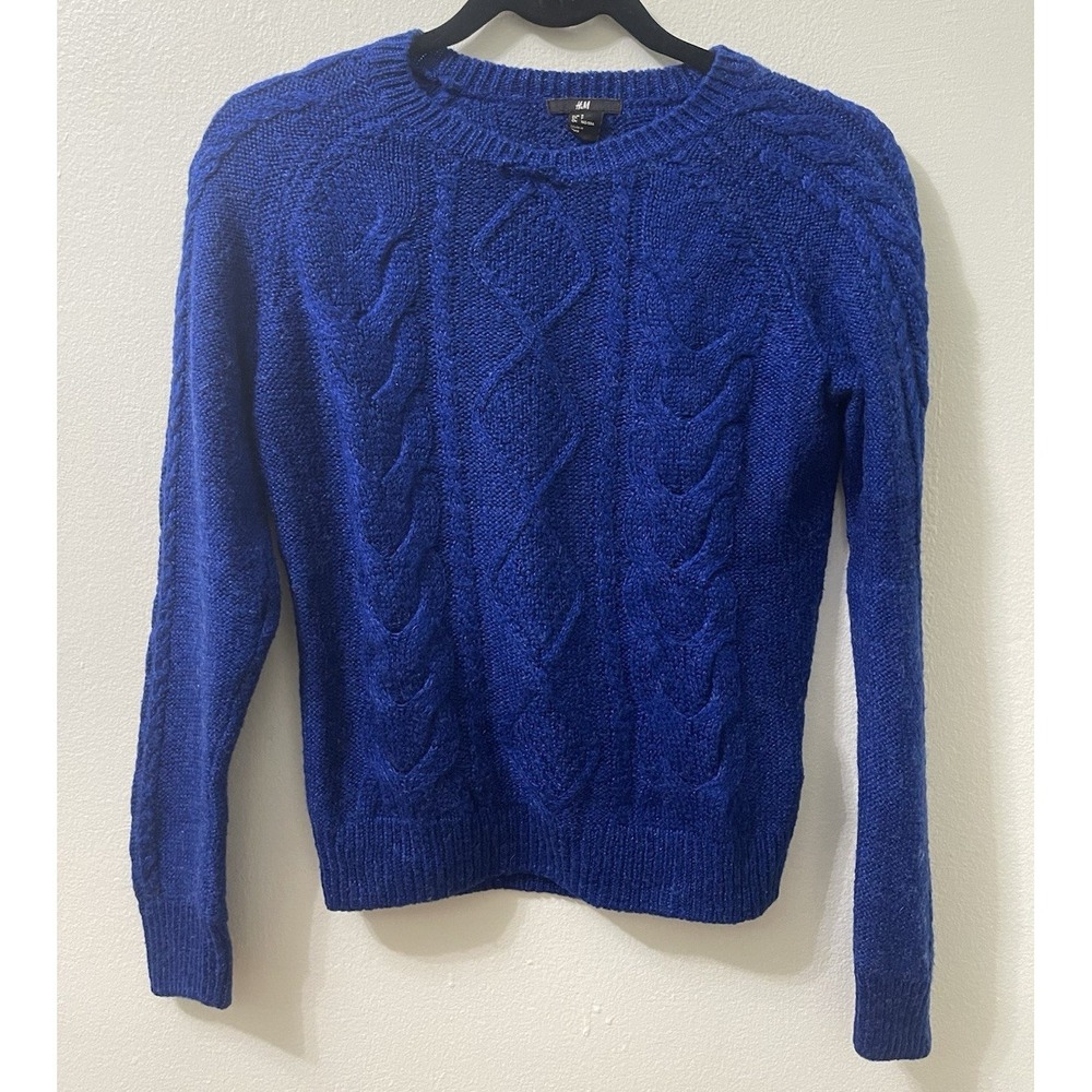 H&M Royal Blue Chunky Cable Knit Sweater Womens Small Soft Cozy Pullover